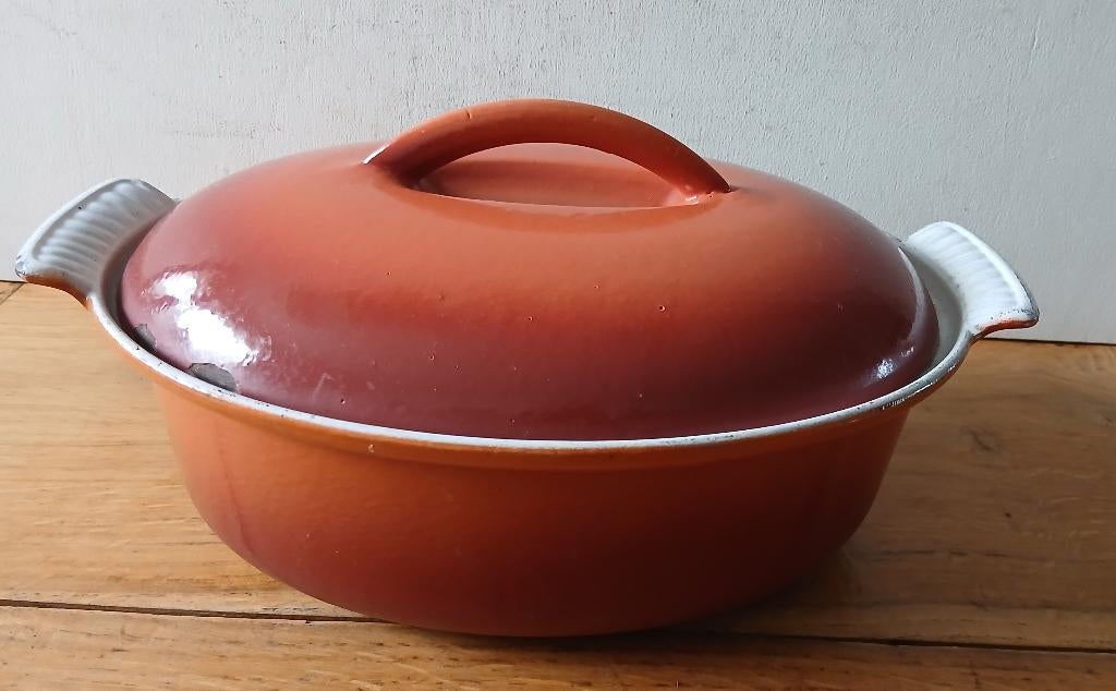 Dru ovale geëmailleerde gietijzeren braadpan maat 26, Ophalen of Verzenden, Gebruikt, Gietijzer, Koekenpan of Braadpan