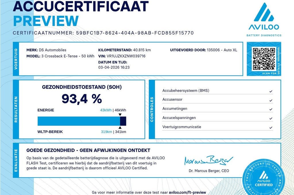 DS DS 3 Crossback Opéra Plus 50 kWh (93% SOH) Leder 360* Ca, Auto's, DS, 136 pk, Gebruikt, Zwart, 1498 kg
