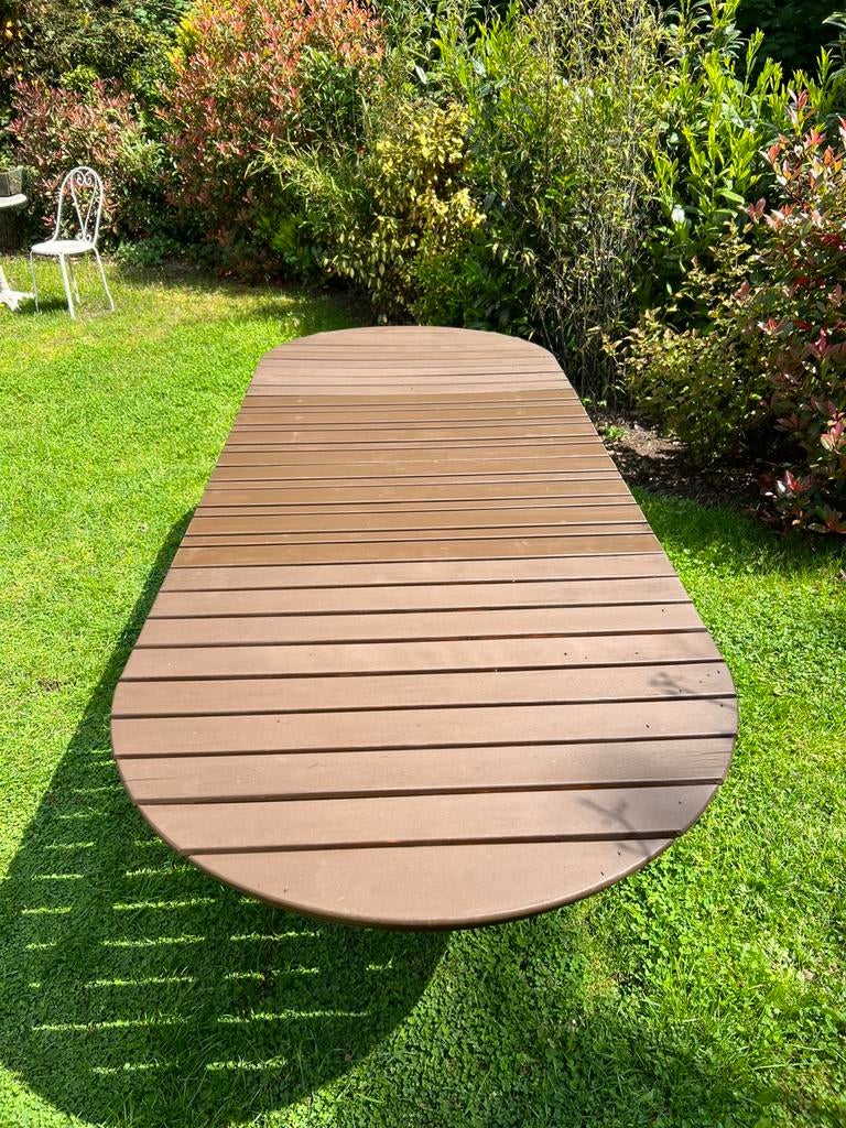 ovale uitschuifbare houten tuintafel, Ophalen, Zo goed als nieuw
