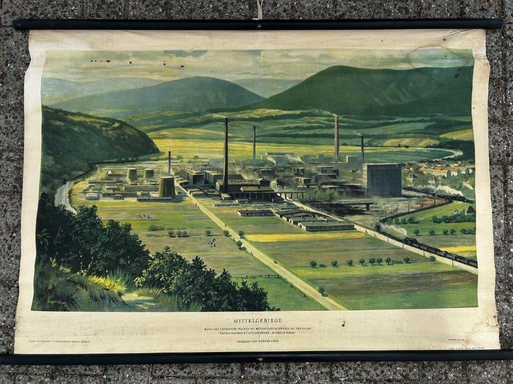 Mittelgebirge - rand van het Thuringenwald, Antiek en Kunst, Antiek | Schoolplaten, Ophalen of Verzenden, Aardrijkskunde