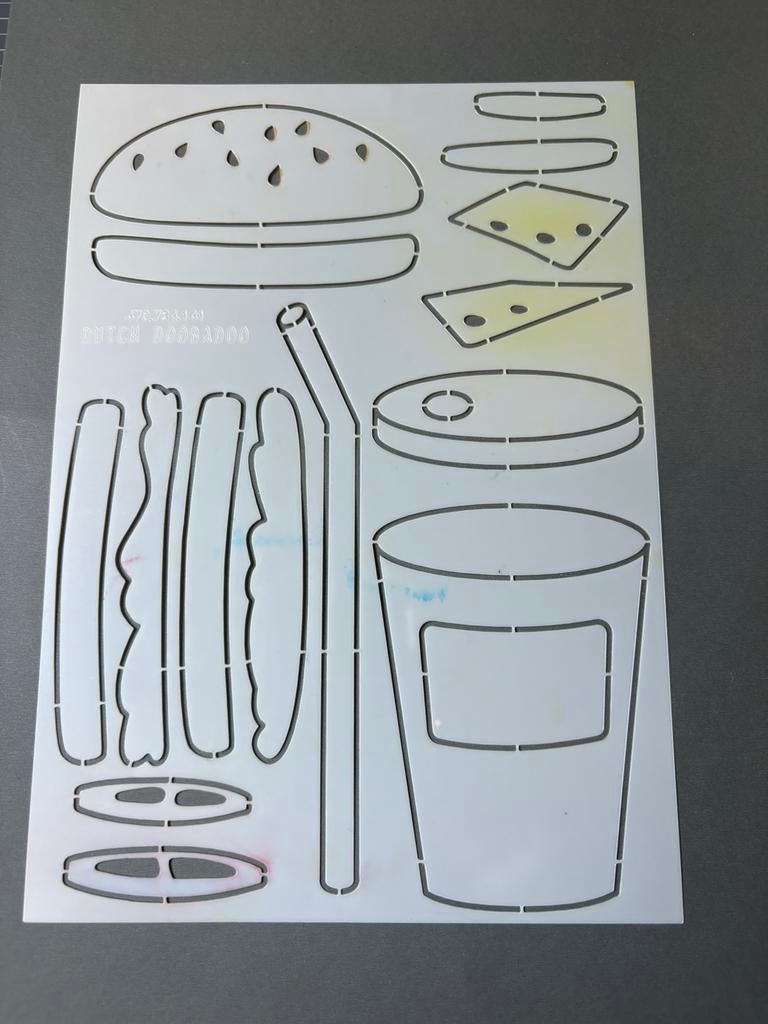 Ddbd tekenmal / stencil 107 hamburger / drinken, Ophalen of Verzenden, Zo goed als nieuw, Overige thema's, Pons of Mal