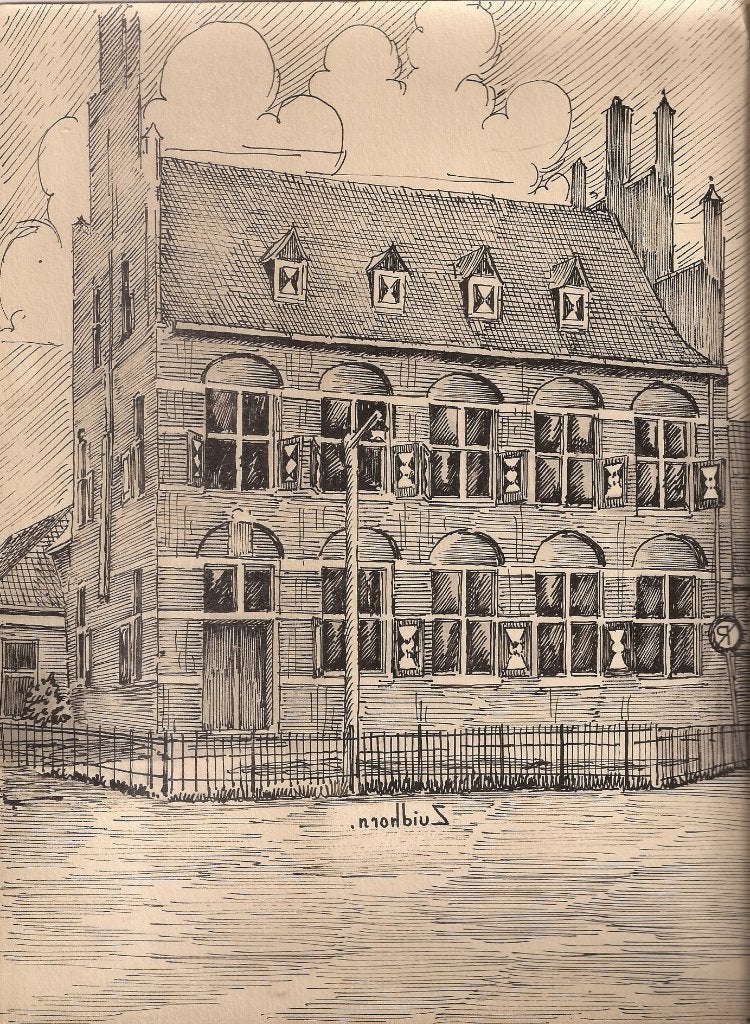 Zuidhorn Groningen Oude Raadhuis 1948 tekening Sievers, Antiek en Kunst, Kunst | Tekeningen en Foto's, Ophalen of Verzenden, Tekening
