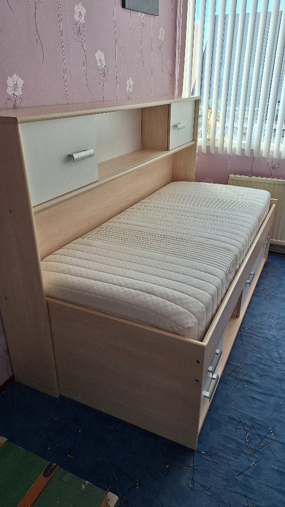 Eenpersoons bed, Ophalen, 90 cm, 200 cm, Hout