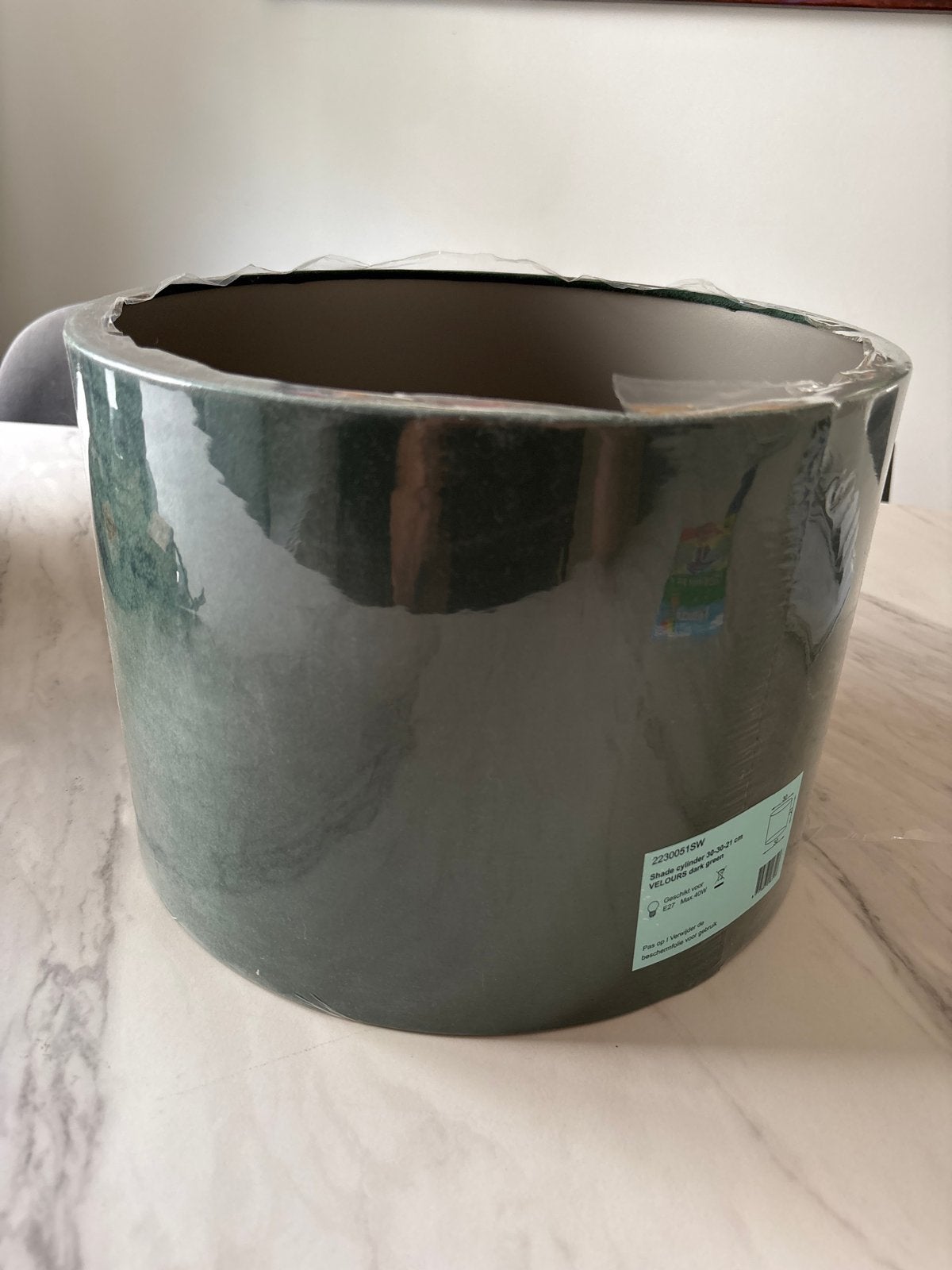 Nieuwe donkergroene suède lampenkap, cilinder, 30x21 cm, Rond, Nieuw, Ophalen of Verzenden, Textiel