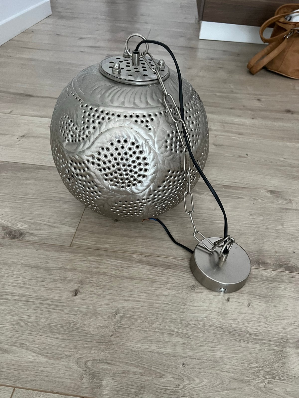 Prachtige Oosterse hanglamp - Metaal, zilverkleurig, Ophalen of Verzenden, Zo goed als nieuw, Metaal, E27 (groot)