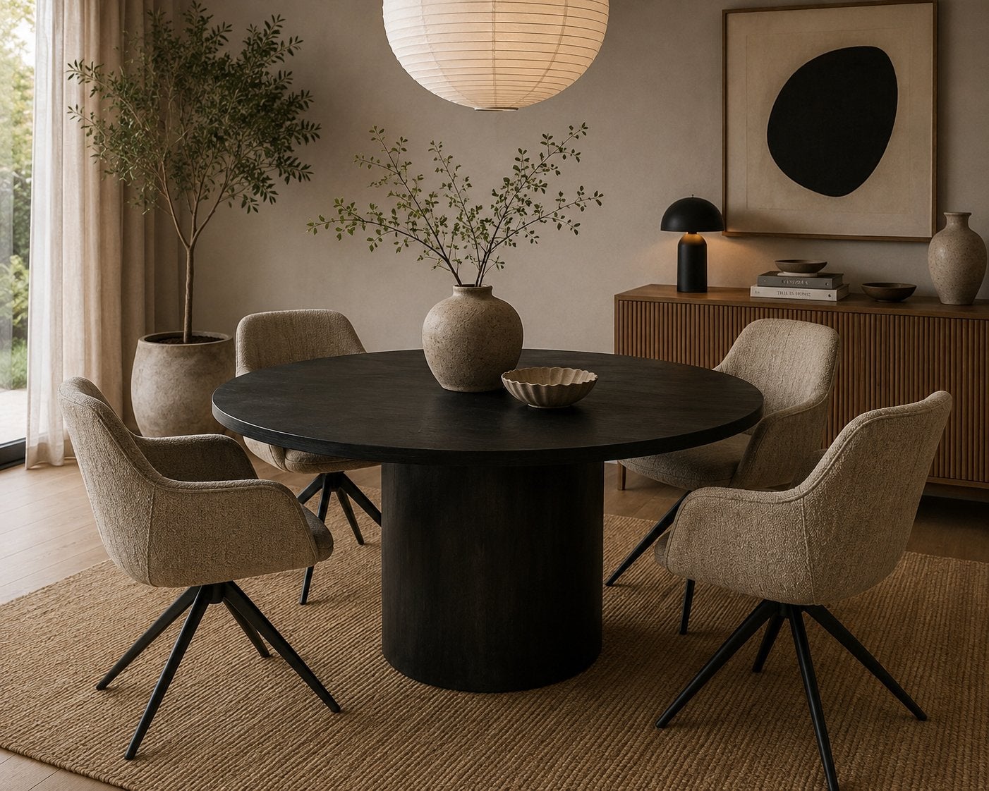 Ronde tafel van robuust mangohout zwart kolompoot nu 199,-, Ophalen, Industrieweg 25, 100 tot 150 cm, Rj