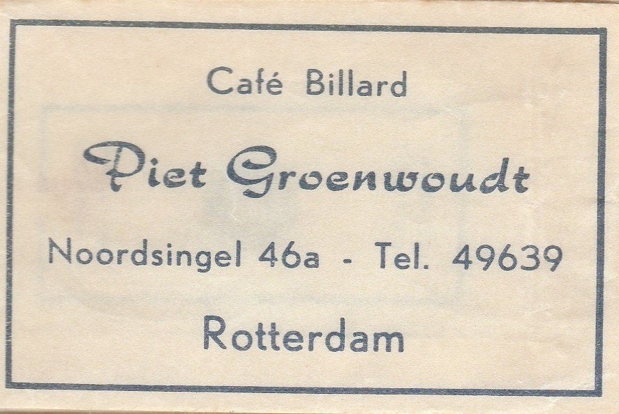 billard Piet Groenwoudt Noordsingel Rotterdam - biljart, Ophalen of Verzenden