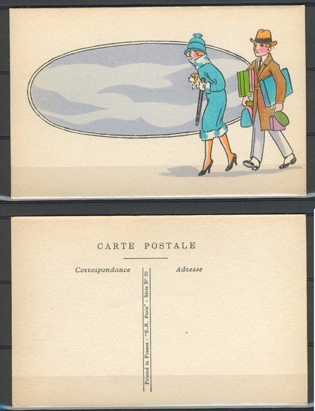 Humor 1920 Nostalgie Vintage Paris Ansichtkaart f-267d jdu, Ophalen of Verzenden, 1920 tot 1940, Ongelopen, Overige thema's
