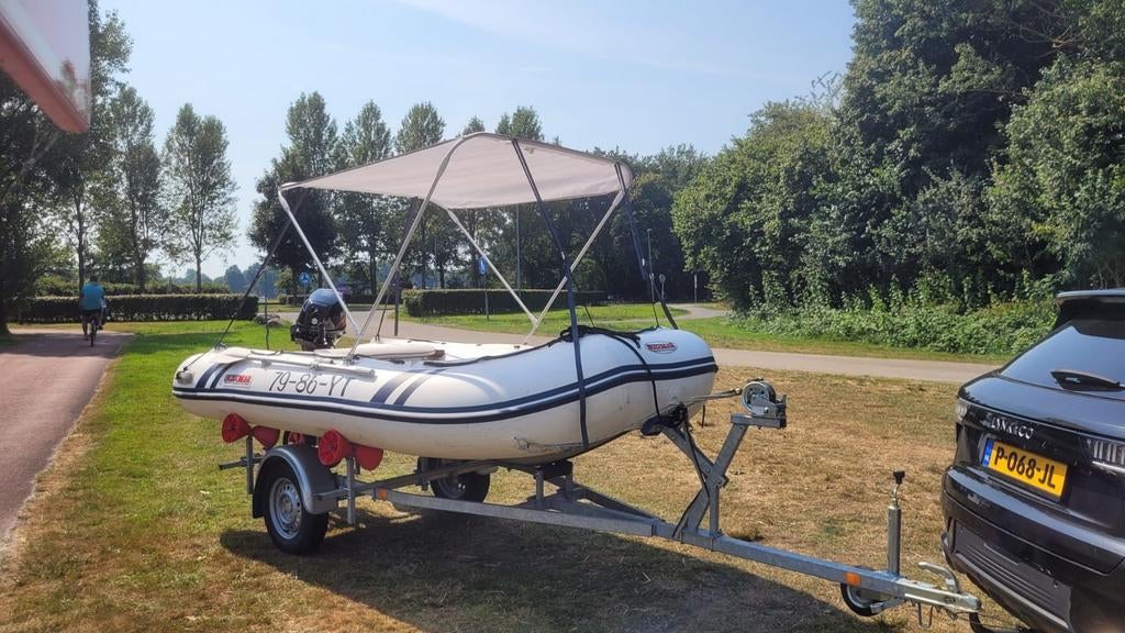 Suzimar rubberboot met 20 pk en trailer., Watersport en Boten, Rubberboten, Ophalen