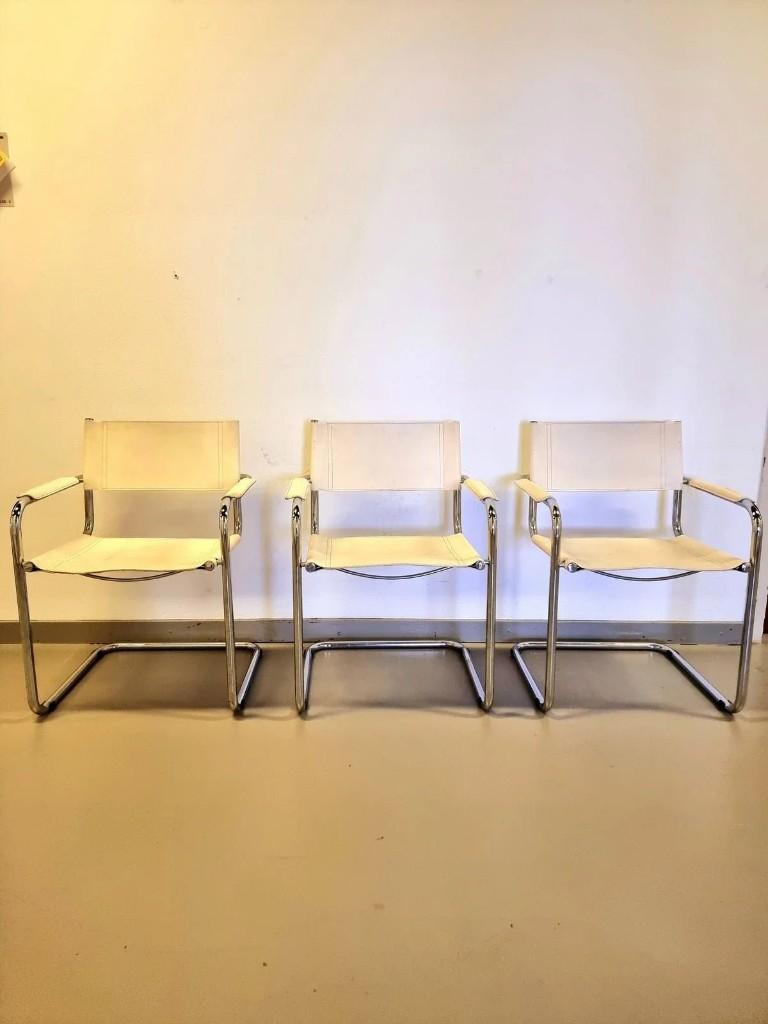 Vintage Retro Tubular Frame Chair Leather Chair x 4, Huis en Inrichting, Stoelen, Gebruikt, Vier, Overige materialen, Wit, Ophalen