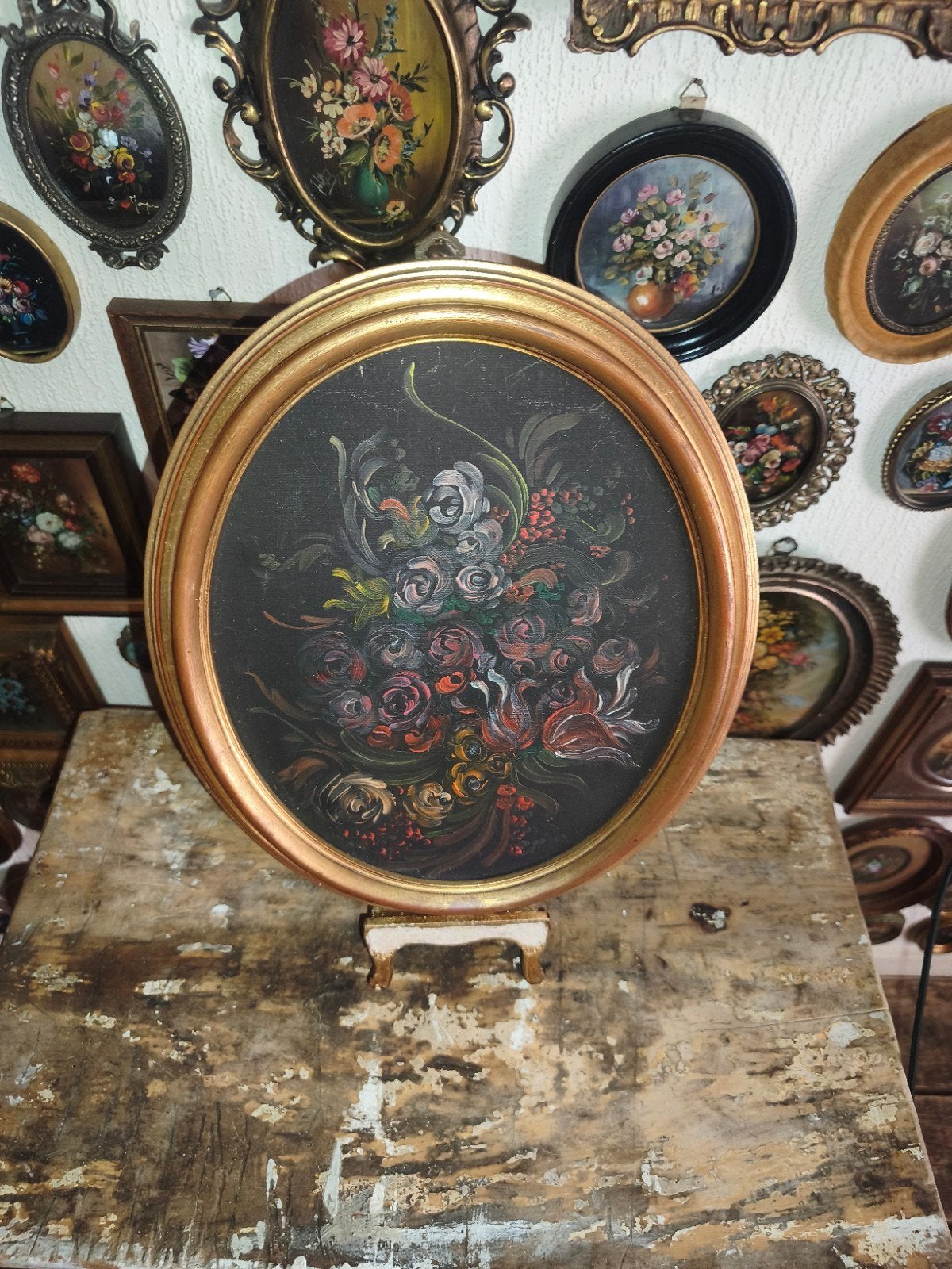 Olieverf schilderijtje olieverfschilderijtje bloemen S55, Antiek en Kunst, Ophalen of Verzenden