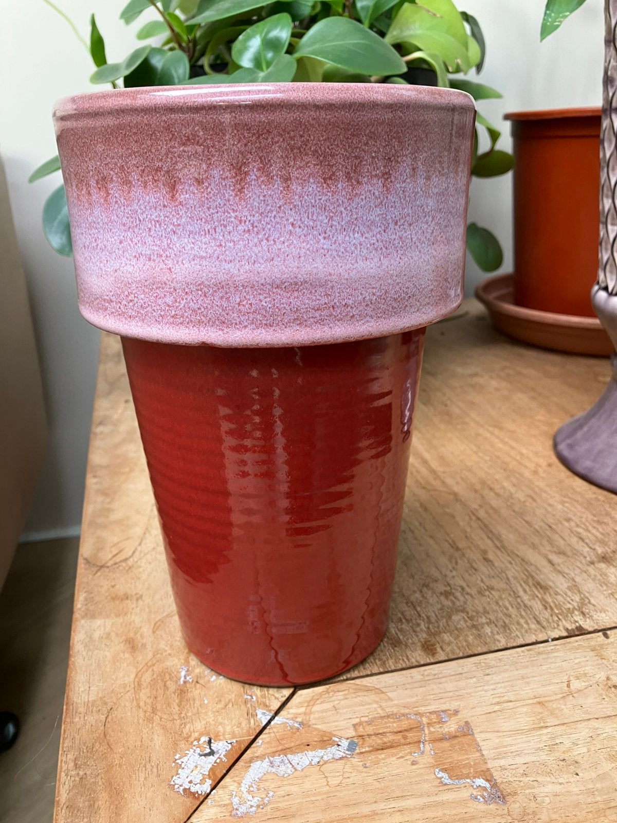 Bloempot rood 25 cm, Huis en Inrichting, Woonaccessoires | Vazen, Ophalen, Zo goed als nieuw, Rood