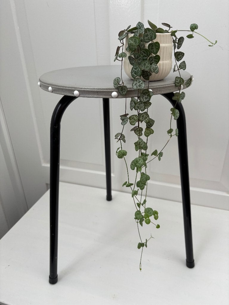 Retro krukje / plantentafeltje – Zwart & Grijs & siernagels, Ophalen, Gebruikt, Hout