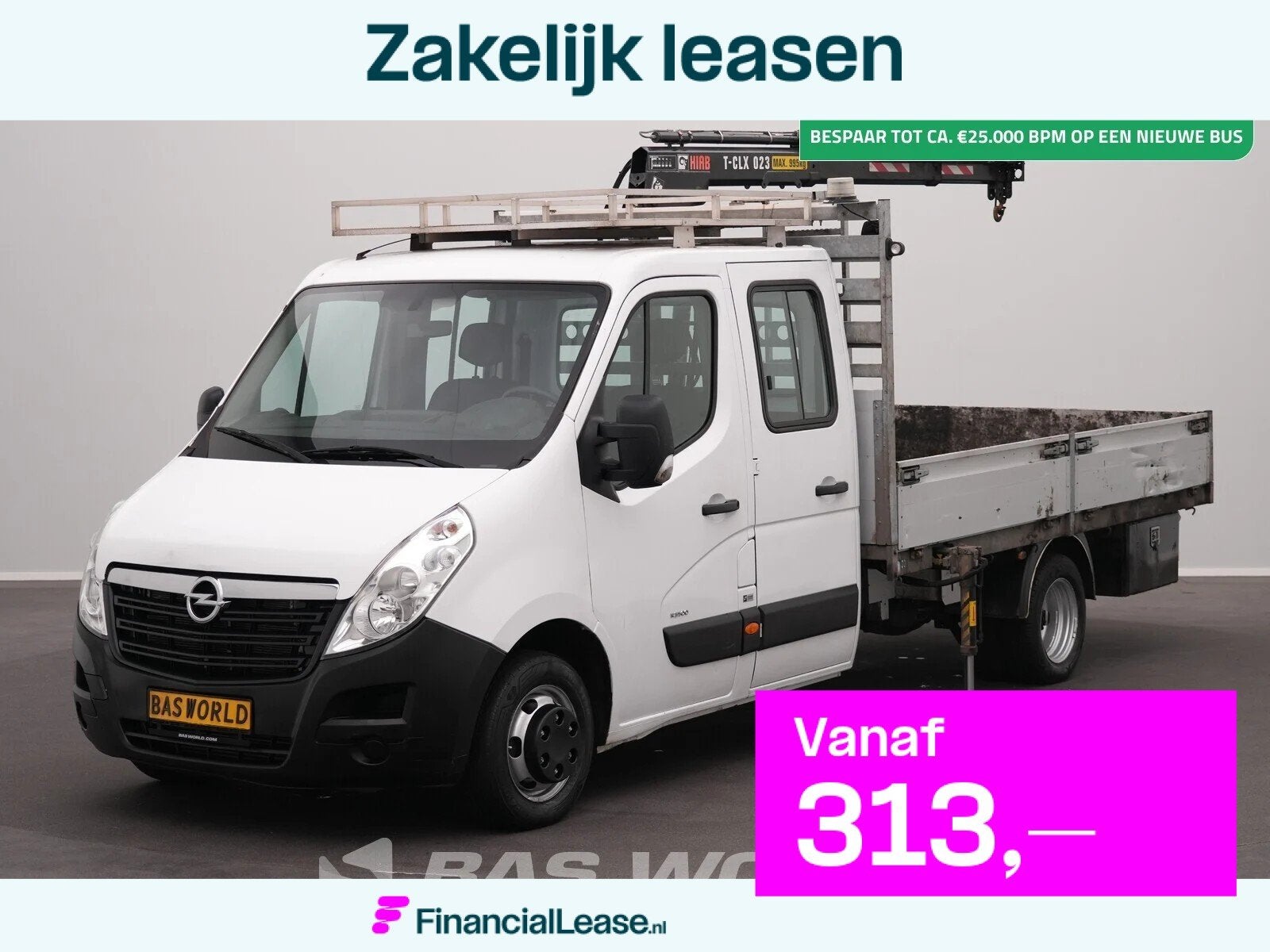 Opel Movano 145PK Kraanwagen Hiab T-CLX 023 B-3 Dubbellucht, 145 pk, Stof, Gebruikt, Euro 6