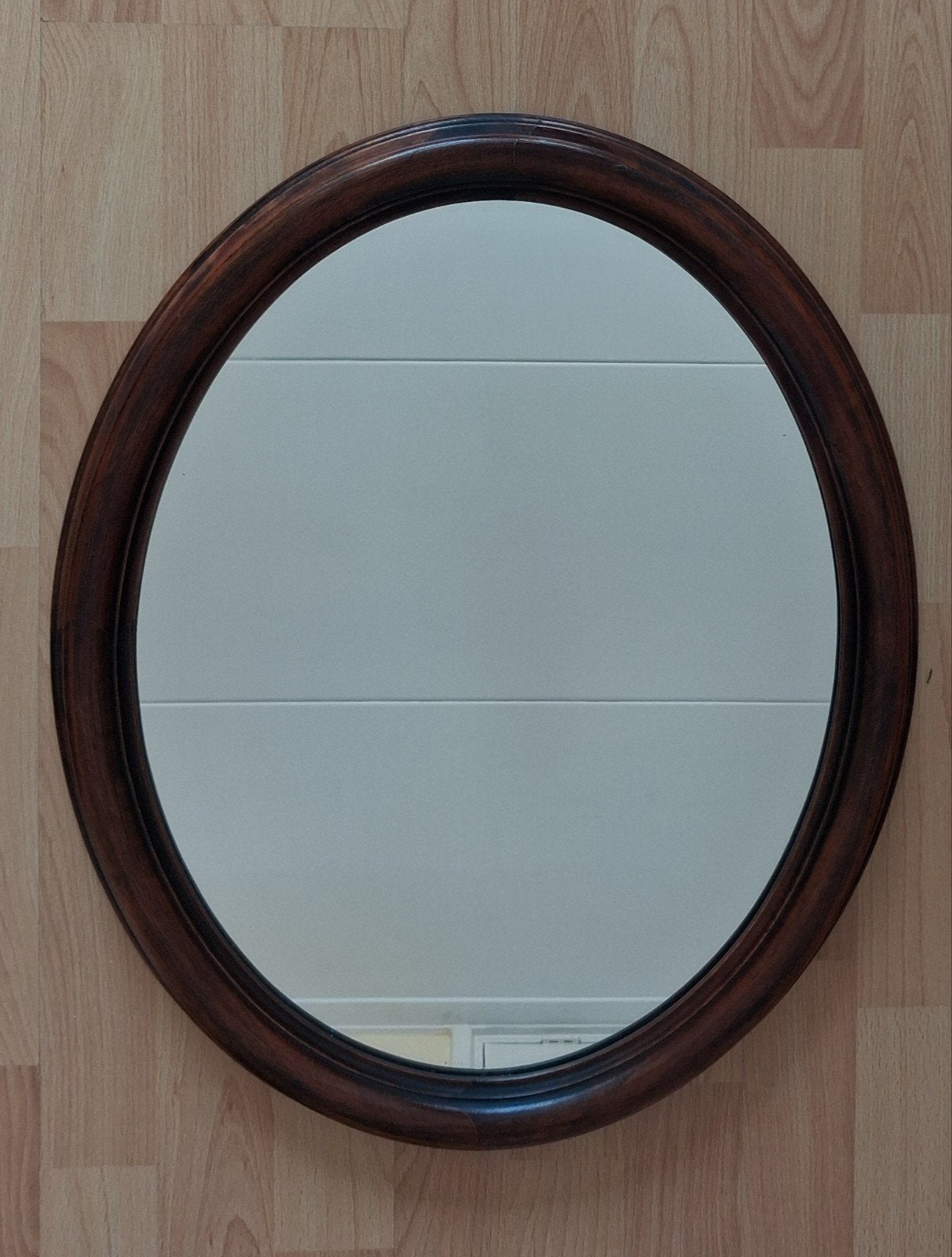 Ovale hal spiegel met notenhout kleur lijst, Ophalen, Ovaal, 50 tot 100 cm
