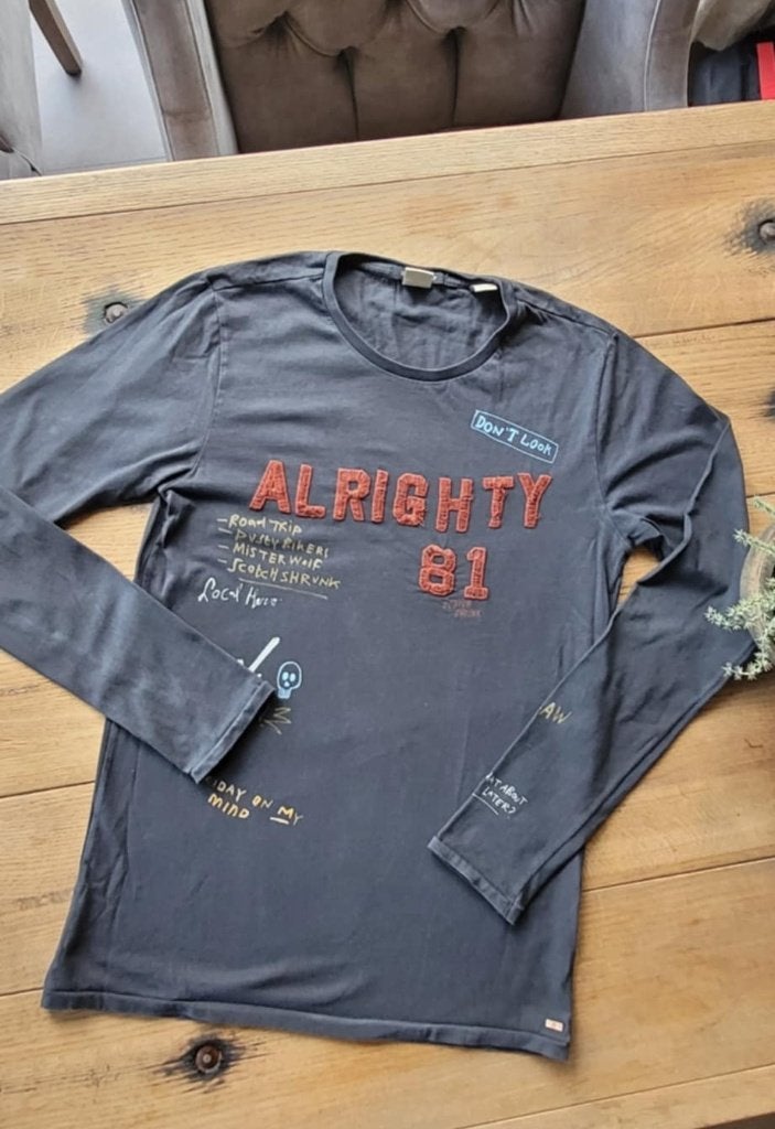 Stoere Scotch Shrunk Longsleeve met vette graphics! 164 (14), Gebruikt, Scotch Shrunk, Ophalen of Verzenden, Shirt of Longsleeve