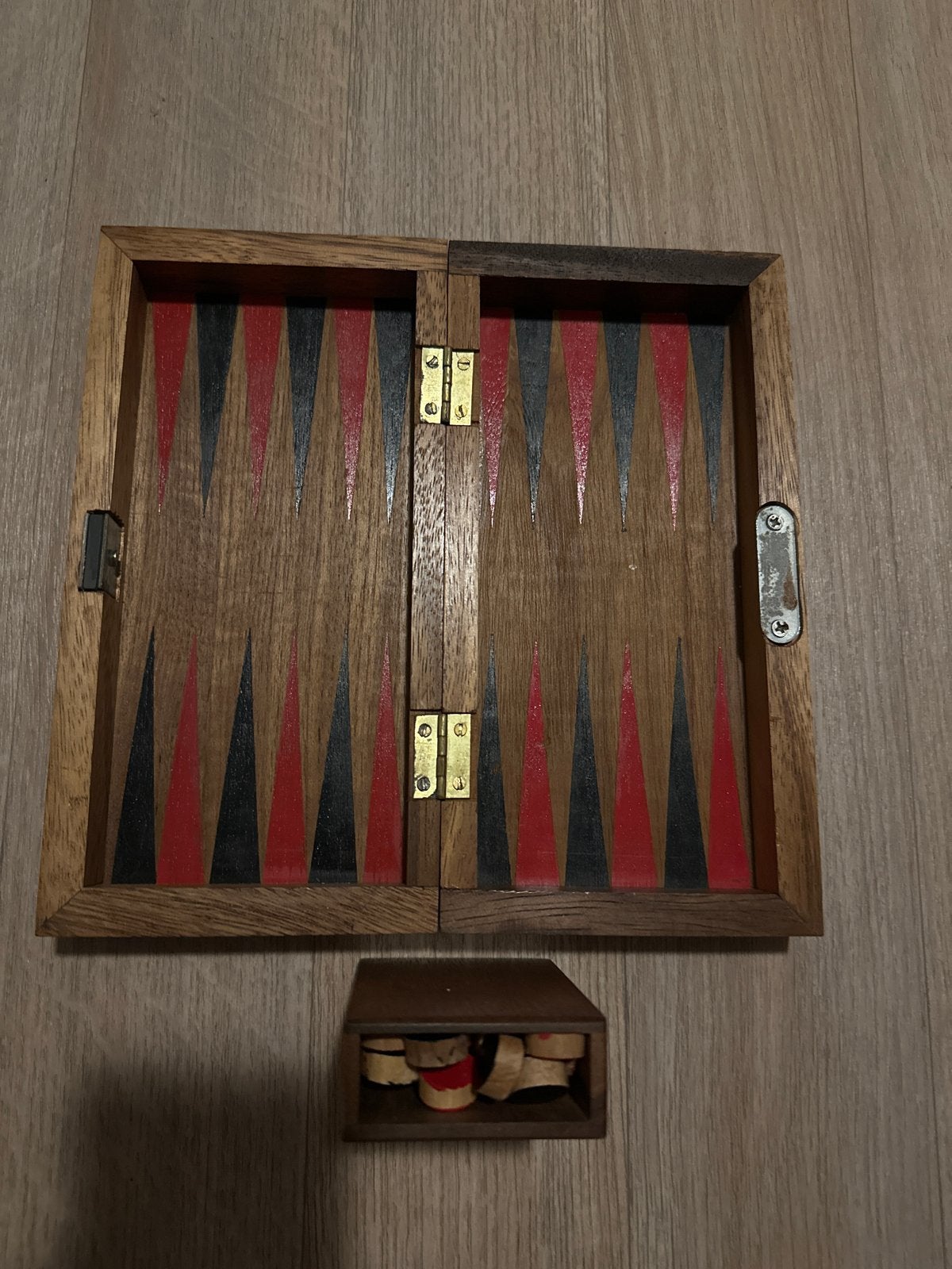 Houten Backgammon Reisspel, Een of twee spelers, Ophalen, Zo goed als nieuw, Reisspel