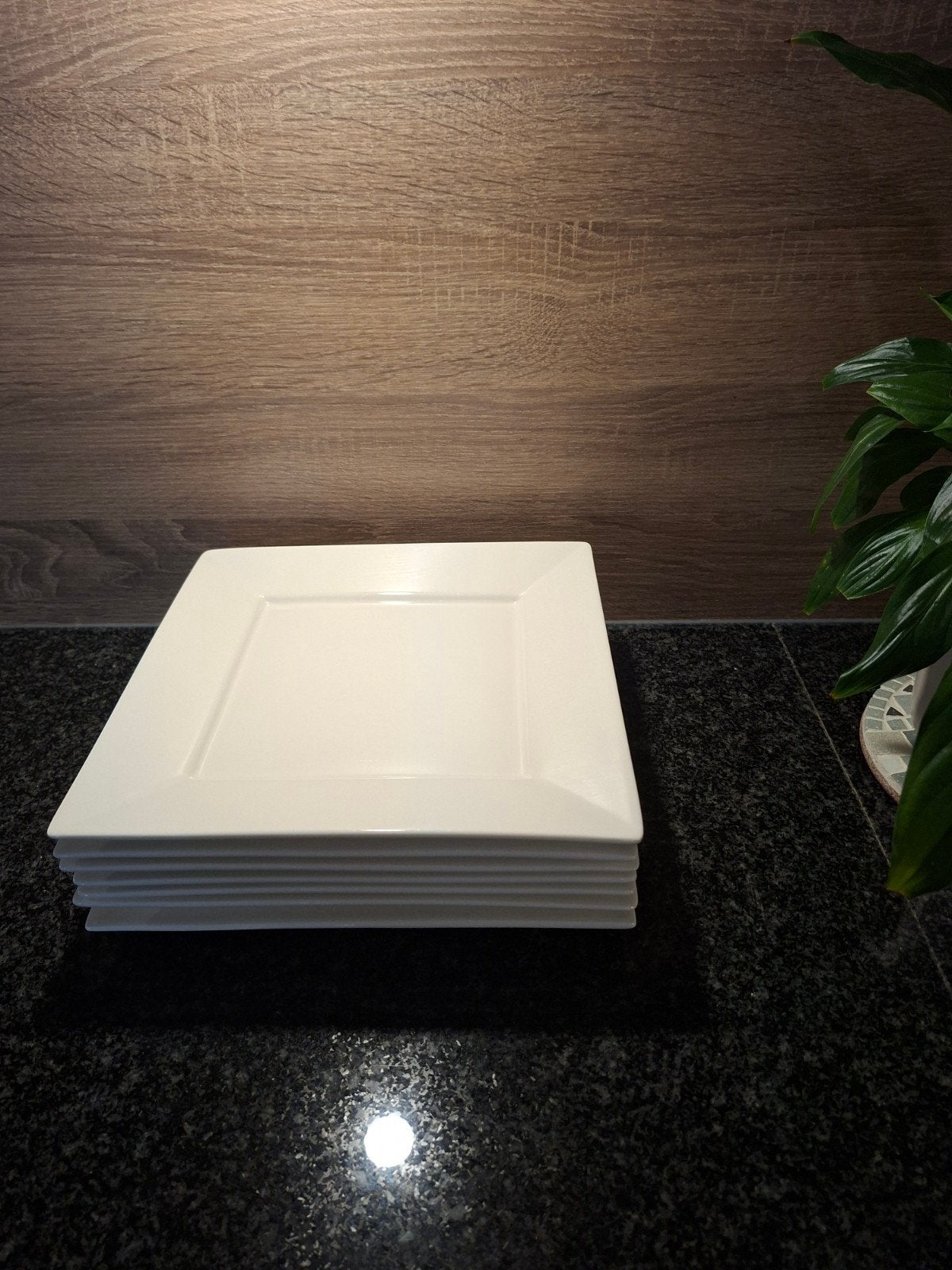 Set van 6 witte vierkante borden, 26 x 26 cm, Ophalen, Keramiek, Zo goed als nieuw, Bord(en)