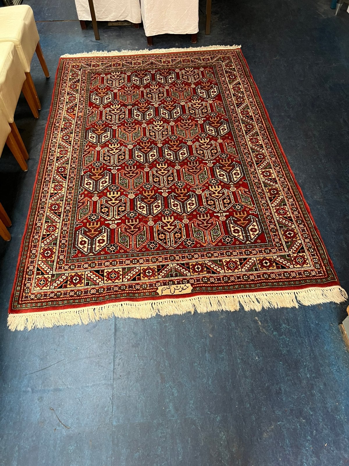 Mooi Handgeknoopt Oosters Tapijt met Handtekening 240x150 cm, Ophalen, 150 tot 200 cm, 200 cm of meer, Zo goed als nieuw