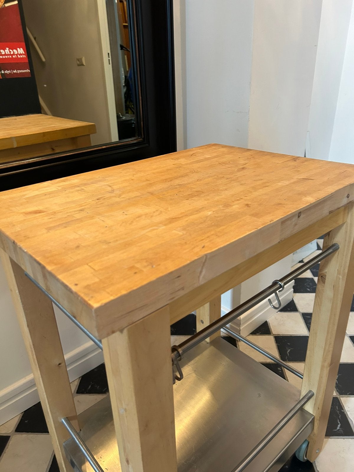 Verrijdbare massief beukenhouten trolley, Huis en Inrichting, Tafels | Statafels, Ophalen, Gebruikt