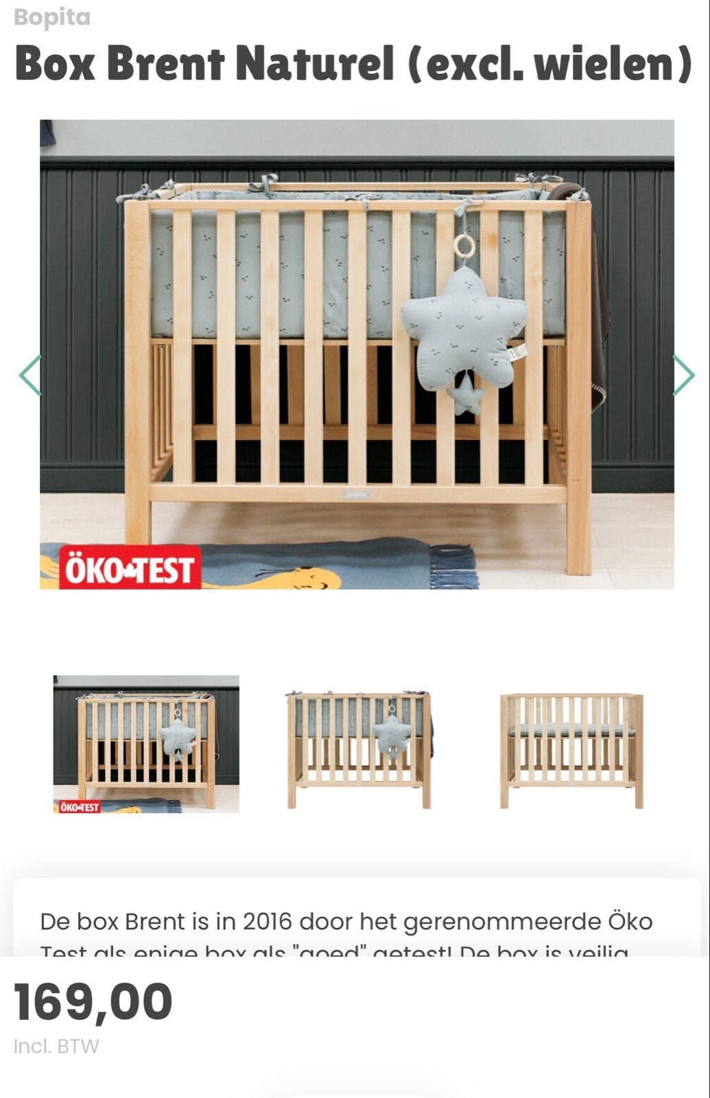 Bopita baby Box Brent Naturel (excl. wielen), Ophalen of Verzenden, Gebruikt, Rechthoekig