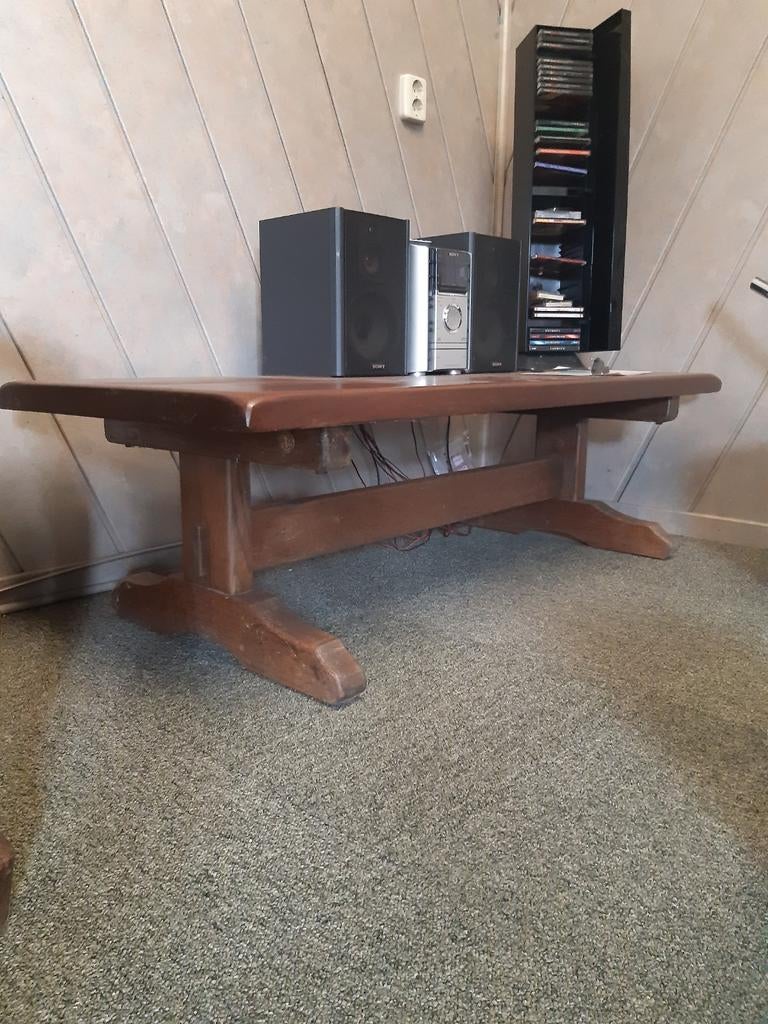 Vintage massief donker eiken salontafel, Ophalen