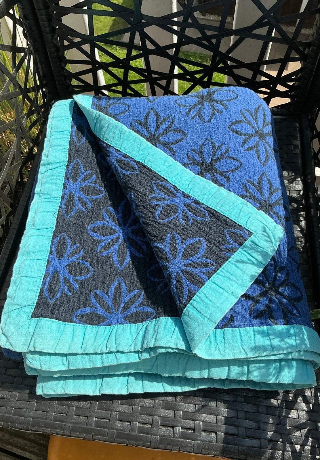 Foulard of beddensprei 215 x 135 kobalt blauw zwart turquois, Ophalen of Verzenden, Zo goed als nieuw
