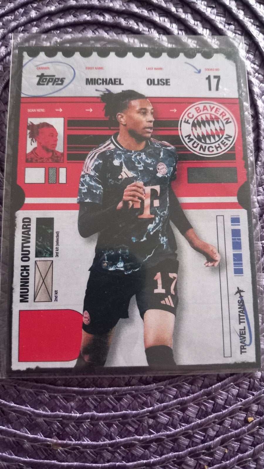Michael Olise Topps Travel Titans Bayern München, Ophalen of Verzenden, Zo goed als nieuw, Buitenlandse clubs, Spelerskaart