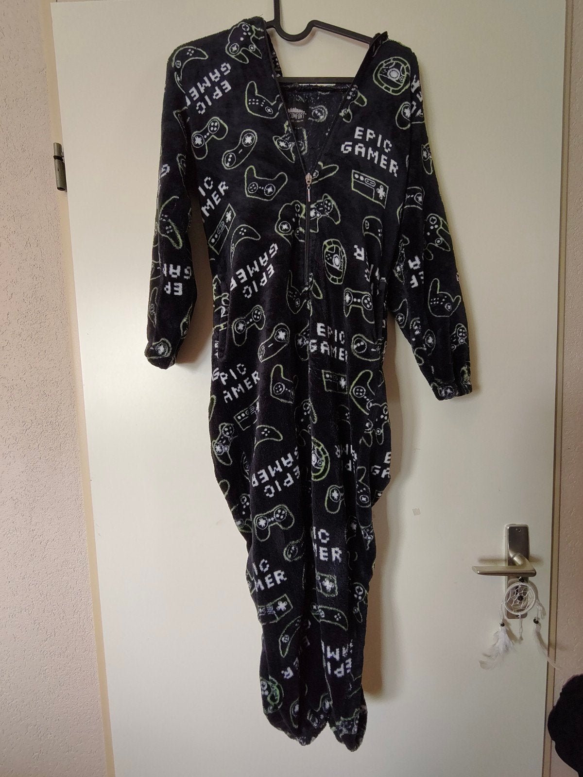 Warme fleece onesie voor gamer (9-10 jaar) met capuchon, Nacht- of Onderkleding, Gebruikt, Jongen of Meisje, Ophalen of Verzenden