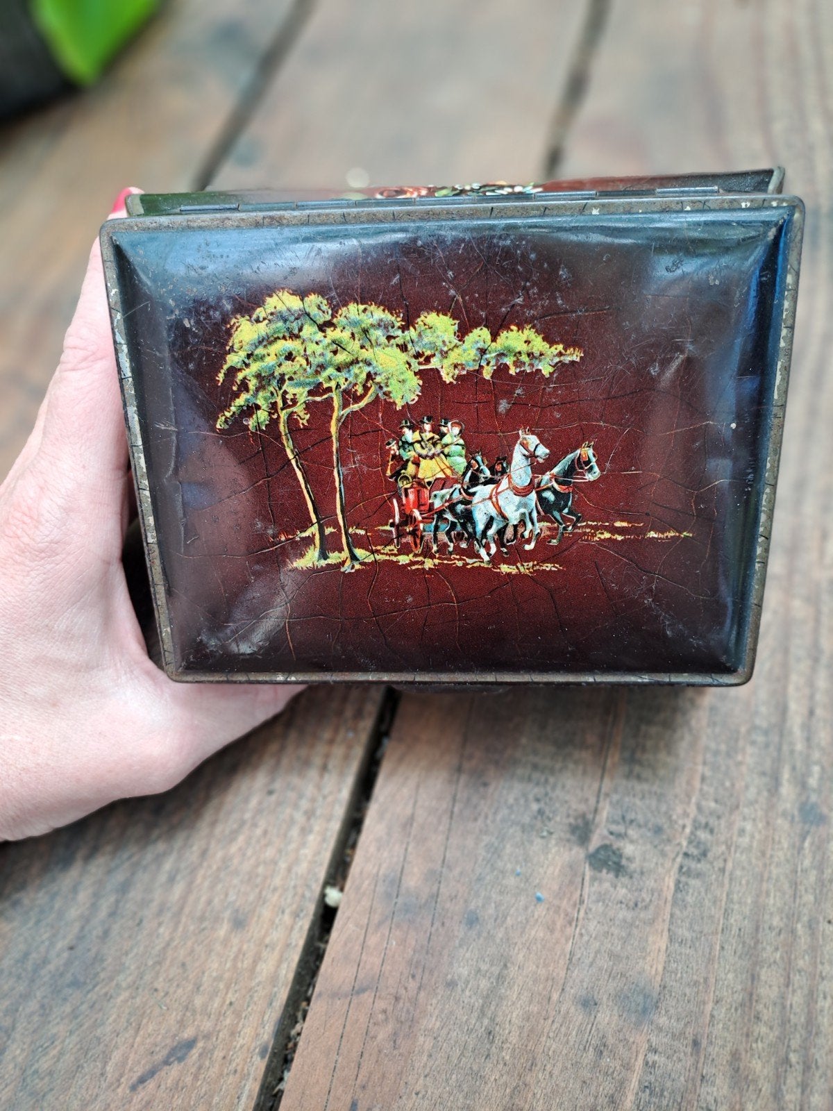 Thee blikje met paarden en bloemen, Verzamelen, Blikken, Ophalen, Gebruikt, Thee