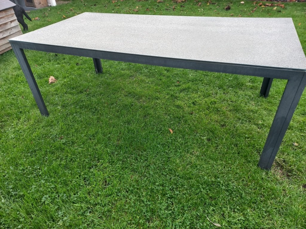 Tuintafel, aluminium poten, glazen plaat, Ophalen, Gebruikt, Rechthoekig, Aluminium