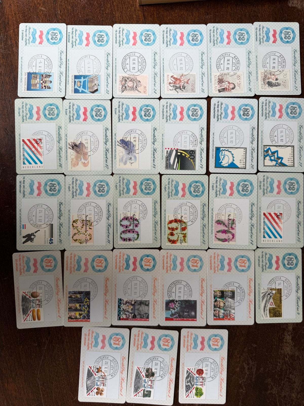 Complete serie Eerste Dag Kaarten nummers 1 t/m 27, Ophalen of Verzenden, Onbeschreven, Nederland