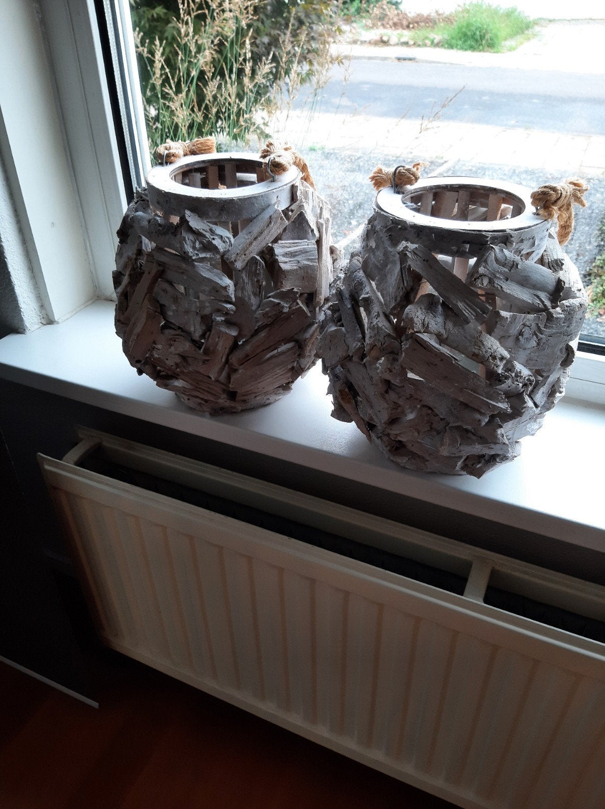 Mooie krans op voet en 2 windlichten zgan, Ophalen, Zo goed als nieuw, Hout