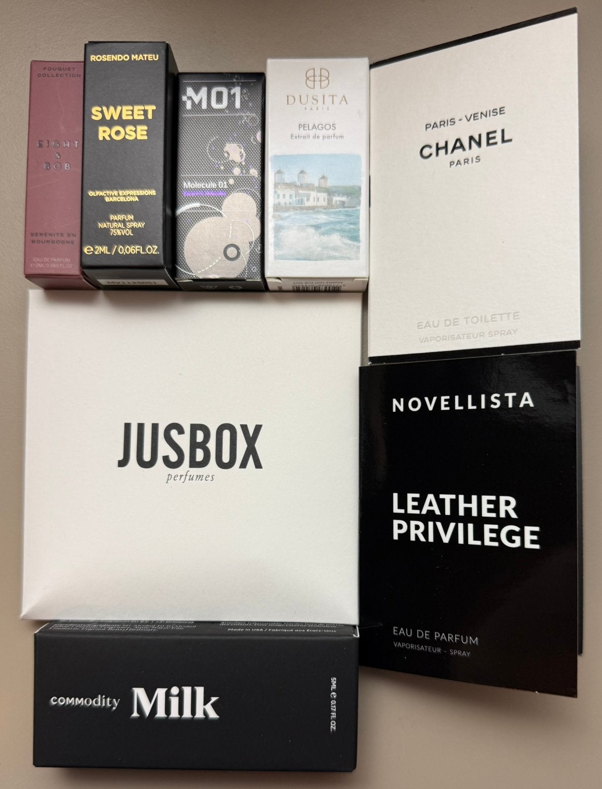 Niche Sample set Jusbox, Commidity, Dusita, Chanel, Ophalen of Verzenden, Nieuw