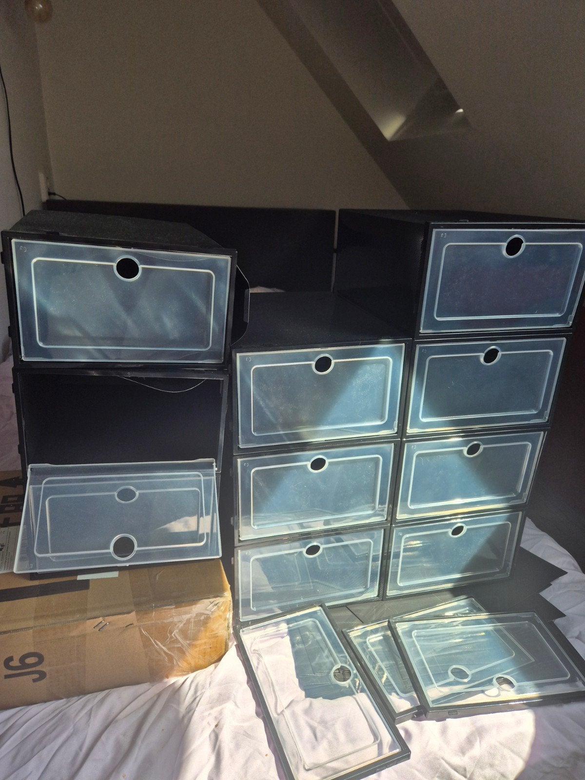 48x Opvouwbare Schoenendozen - Zwart met Transparant, Ophalen, Nieuw