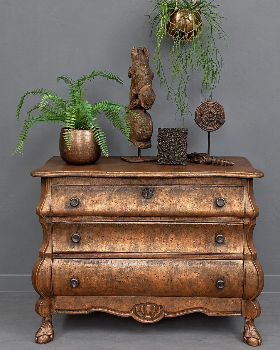 Stoere ladekast met unieke koperen afwerking - 90 cm breed, Huis en Inrichting, Industrieel, klassiek, Eikenhout, Zo goed als nieuw