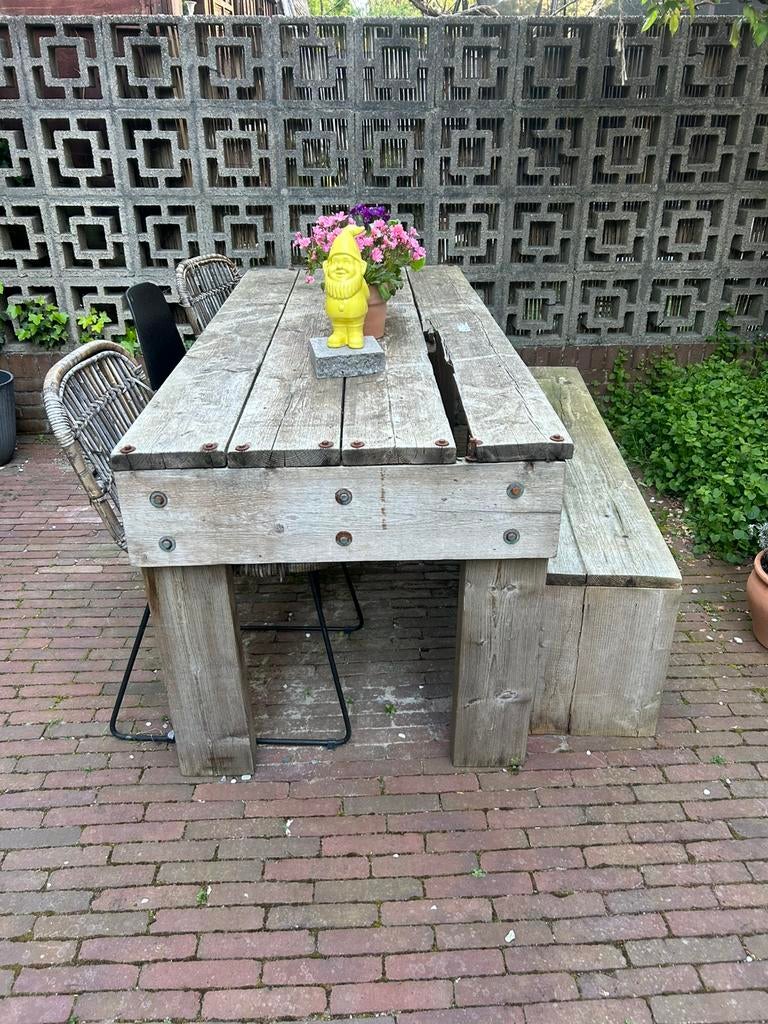 GRATIS! Tuinset tuintafel stijgerhout, Ophalen, Zo goed als nieuw, Rechthoekig, Hout