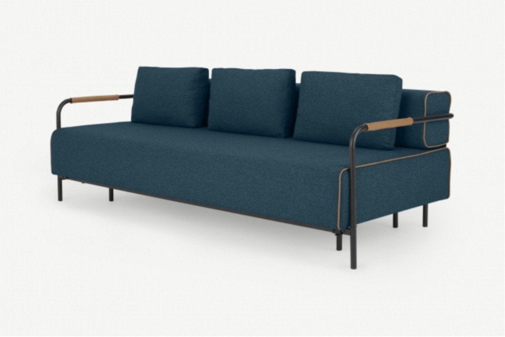 Nestor Slaapbank (3p, denimblauw), Ophalen, Blauw, 210 cm, Zo goed als nieuw