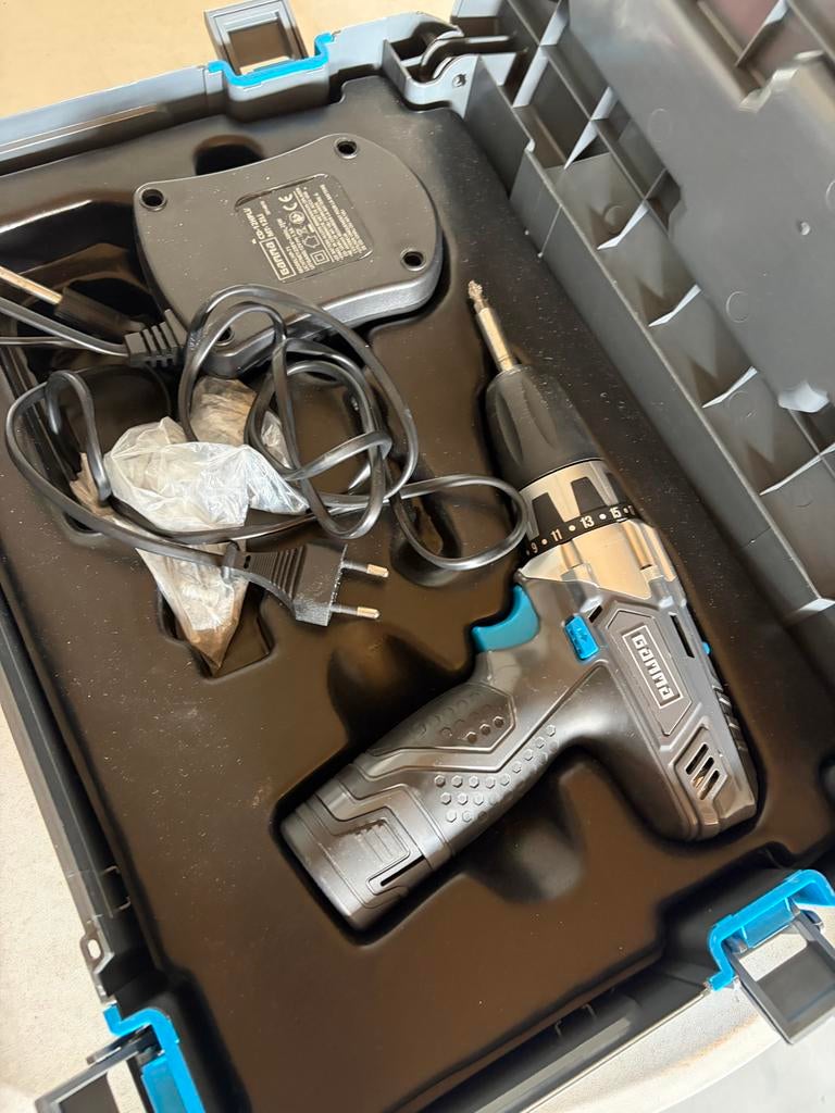 Gamma Schroefmachine met Oplader en Koffer, Gebruikt, Variabele snelheid, Ophalen of Verzenden, Boor- en Schroefmachine