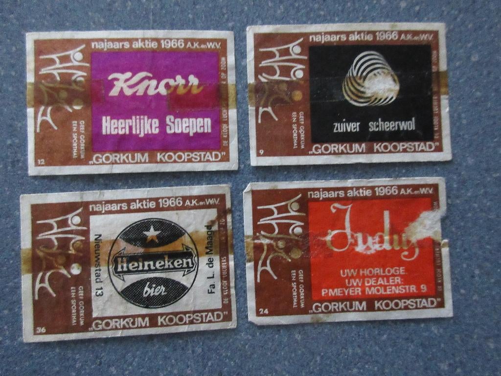 4 x Gorkum, Najaarsaktie 1966 / Gorkum Koopstad, Verzenden, Gebruikt, Luciferdoosjes of -merken