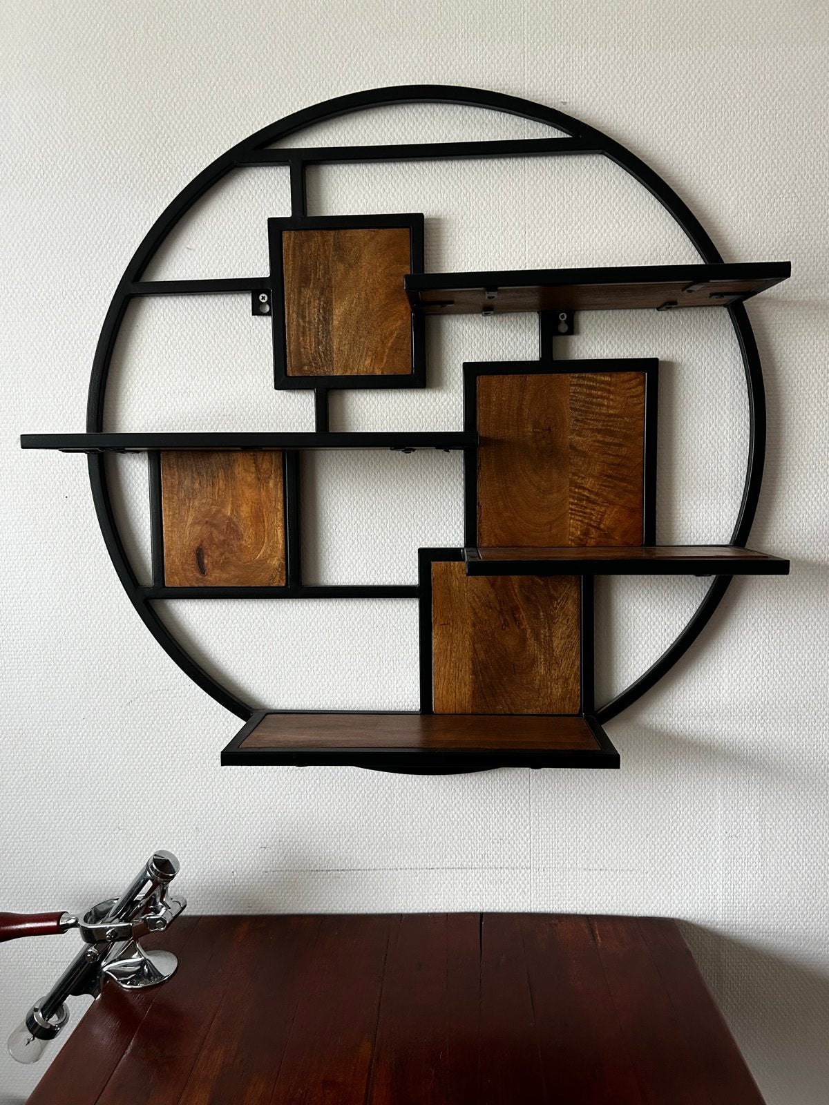 Ronde wandplank met houten planken - Zwart/Hout, Ophalen, Zo goed als nieuw