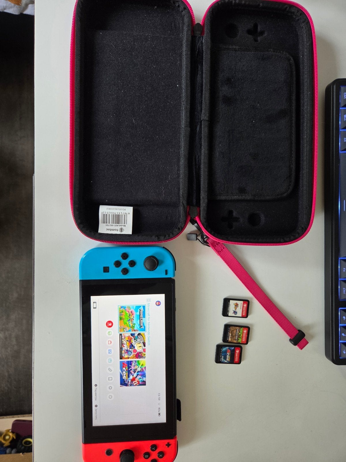 Nintendo Switch met 3 games en reisetui, Switch 2019 Upgrade, Met 2 controllers, Ophalen of Verzenden, Gebruikt