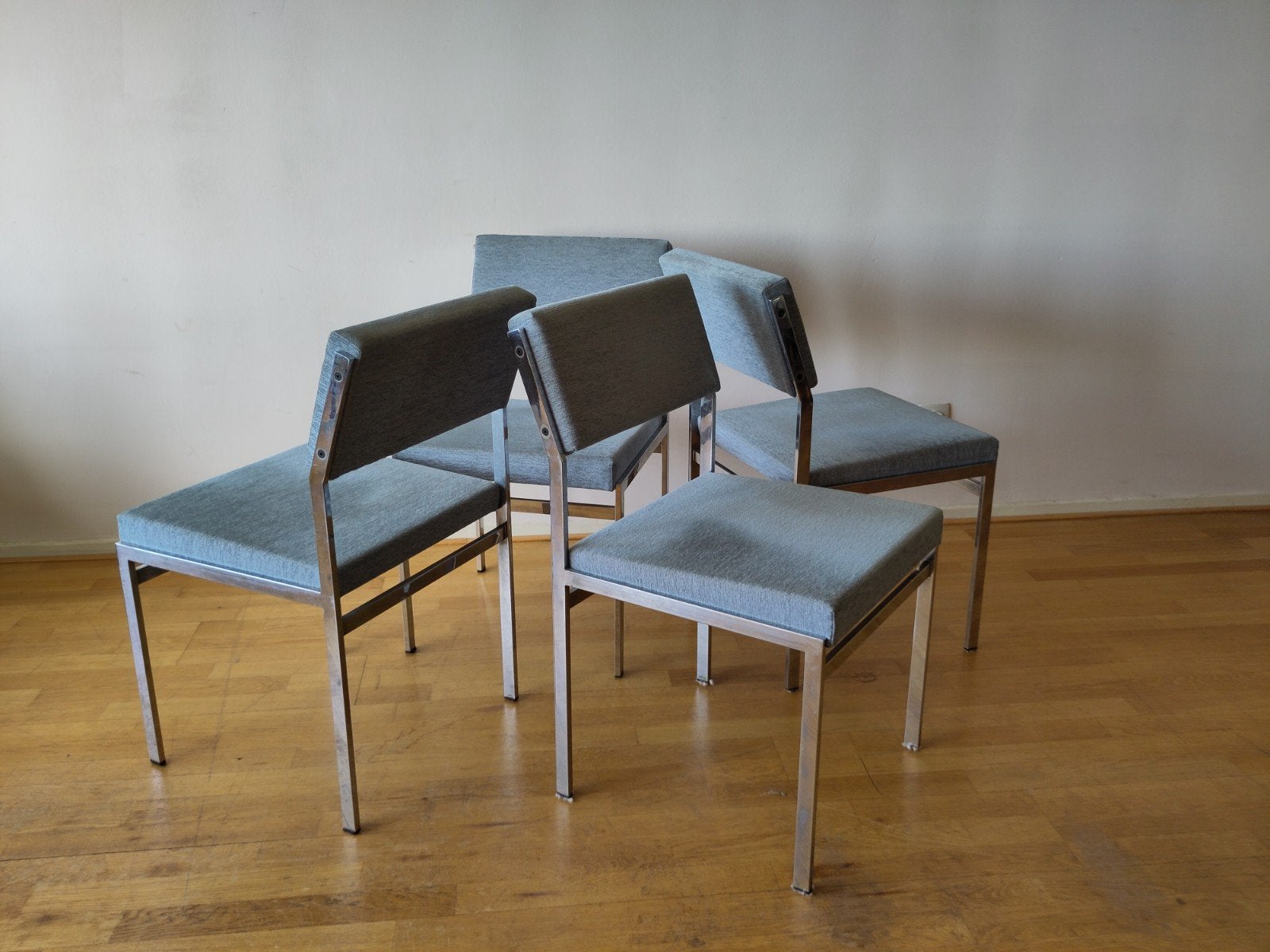 4x Vintage Pastoe eetkamerstoel SM07 stoelen chroom stof, Huis en Inrichting, Ophalen, Gebruikt, Blauw, .