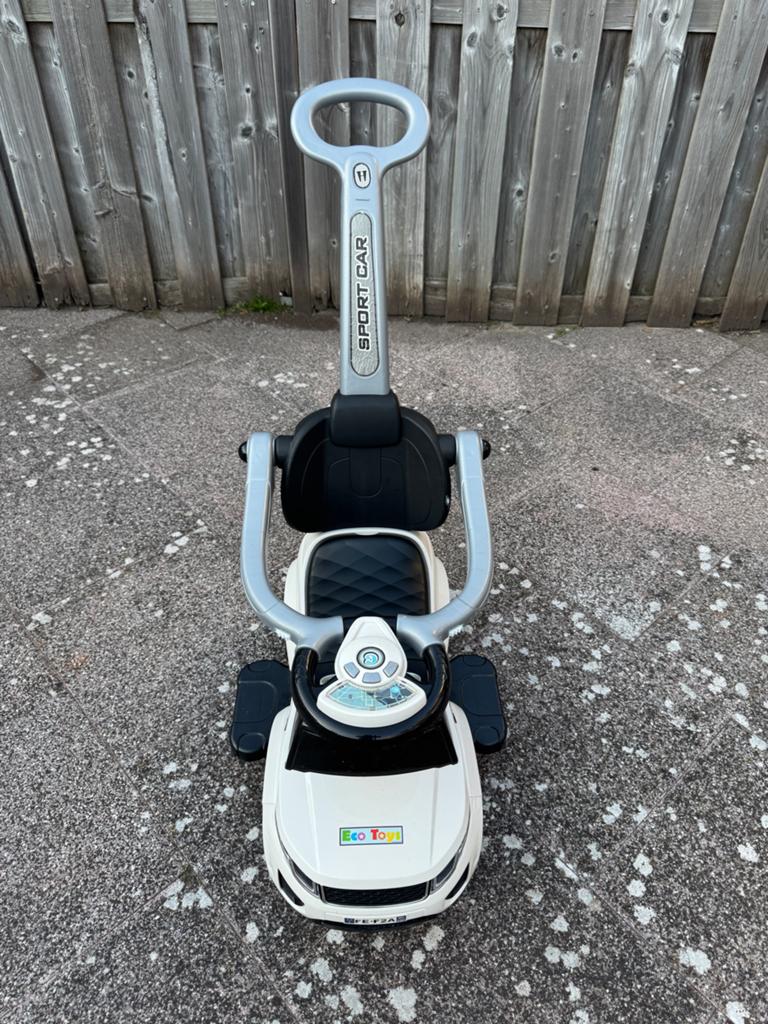 Eco Toys Loopauto met duwstang - Wit, Ophalen of Verzenden, Zo goed als nieuw, Loopvoertuig