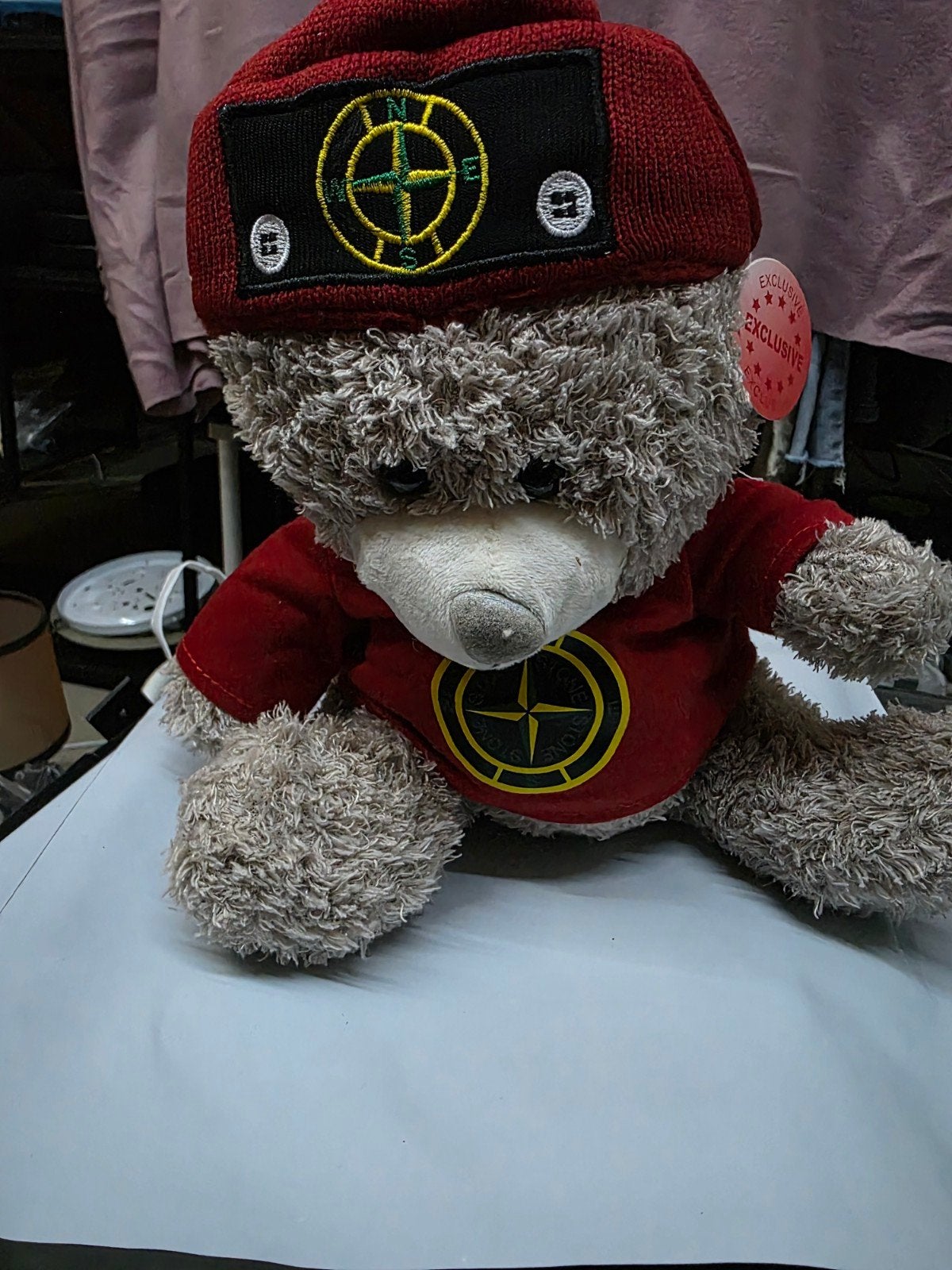 Unieke Knuffelbeer met Stone Island Beanie en Shirt, Beer, Ophalen of Verzenden, Zo goed als nieuw, Middelgroot (20 tot 80 cm)