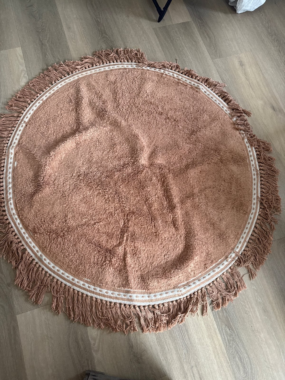 Rond Tapis Petit vloerkleed met franjes, Bruin, Rond, Zo goed als nieuw, 50 tot 100 cm