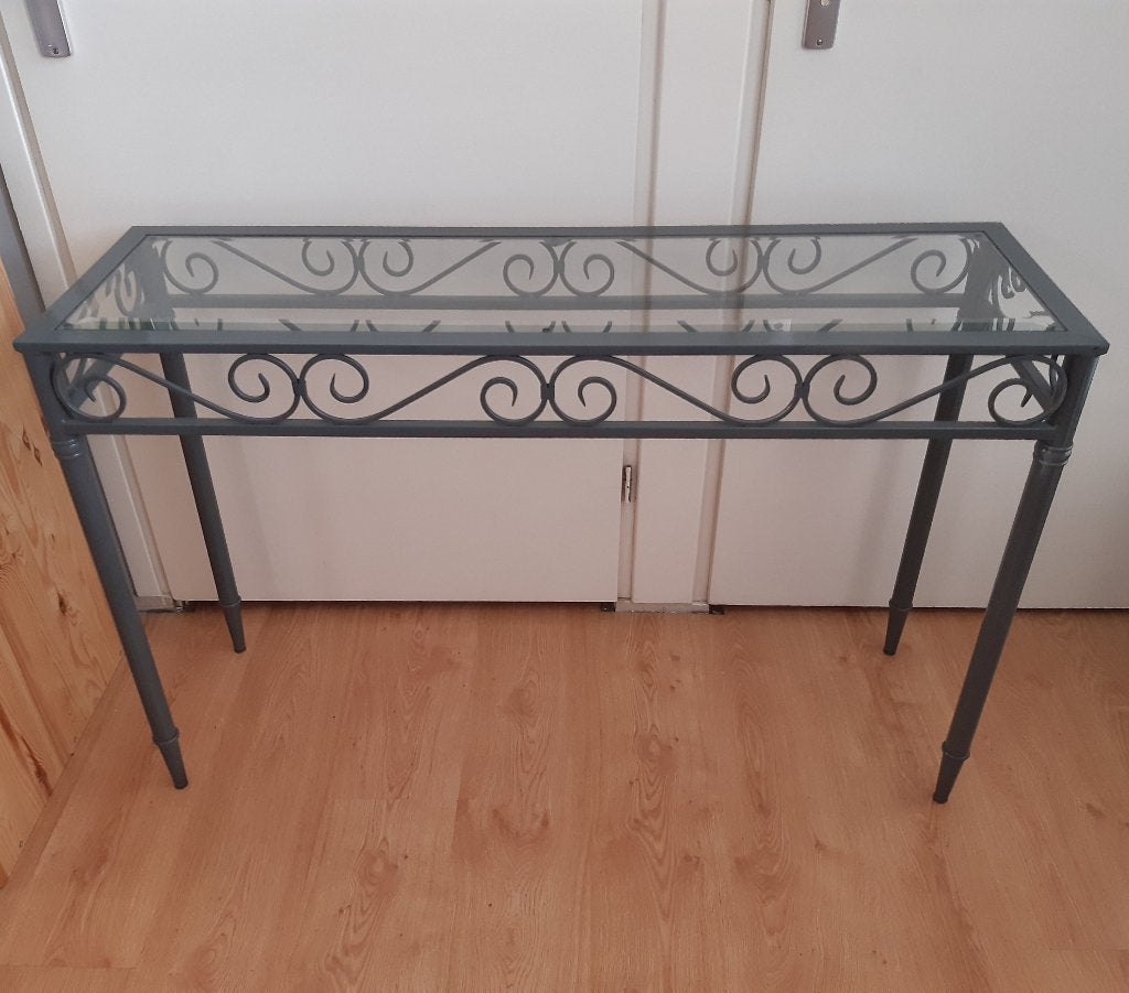 Sidetable Metaal met Glazen Blad - Zijtafel, Ophalen, Gebruikt, 100 tot 150 cm, Glas