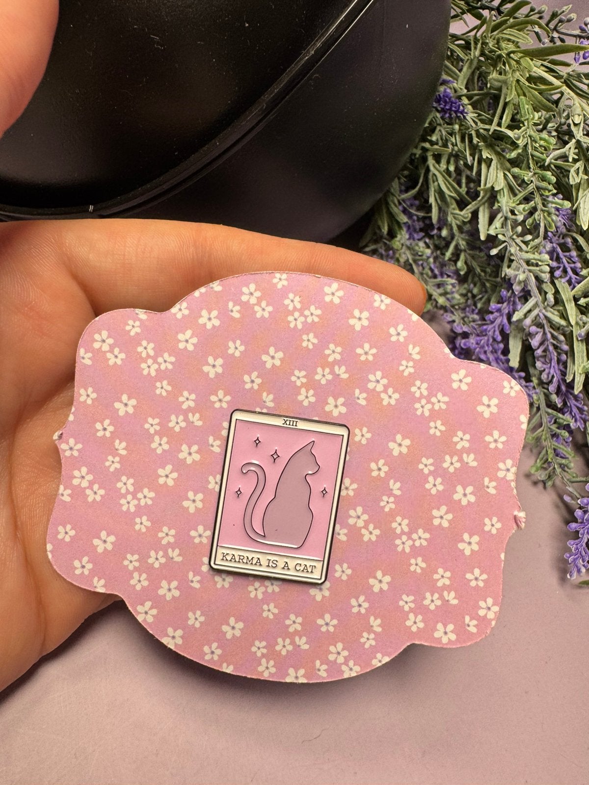 Karma Is A Cat Tarot Enamel Pin | Pink Cat Pin | Witchy Cat, Verzenden, Zo goed als nieuw