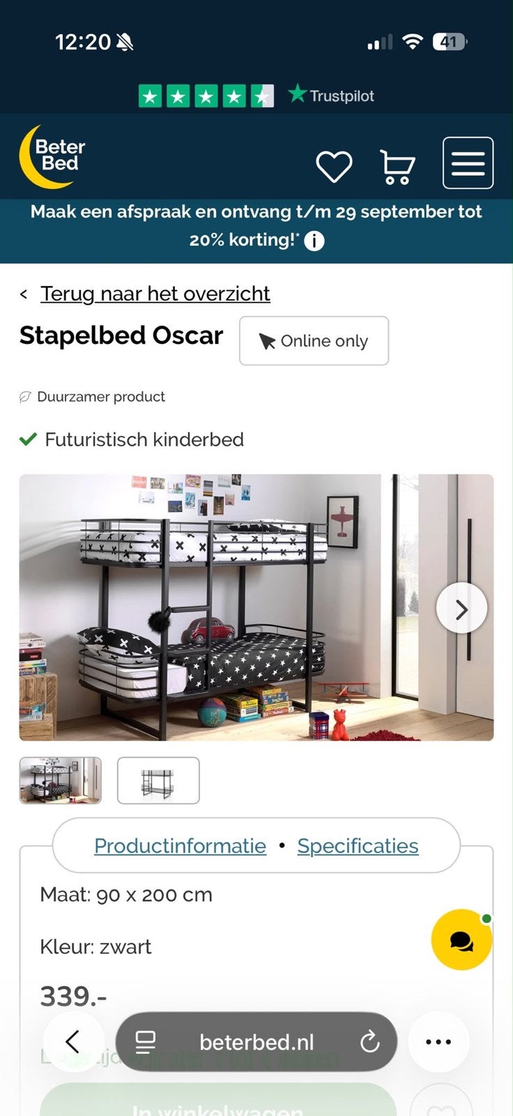 Stapelbed Oscar 90x200 - Zeer Goede Staat, 90 cm, Eenpersoons, 160 tot 180 cm, Ophalen of Verzenden