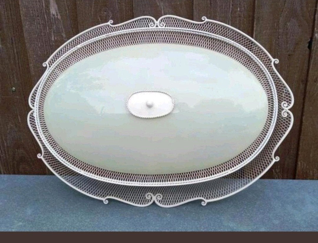 Vintage Plafondlamp - Glas en Smeedijzer, Ophalen of Verzenden